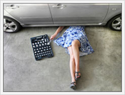 Woman fixing her car